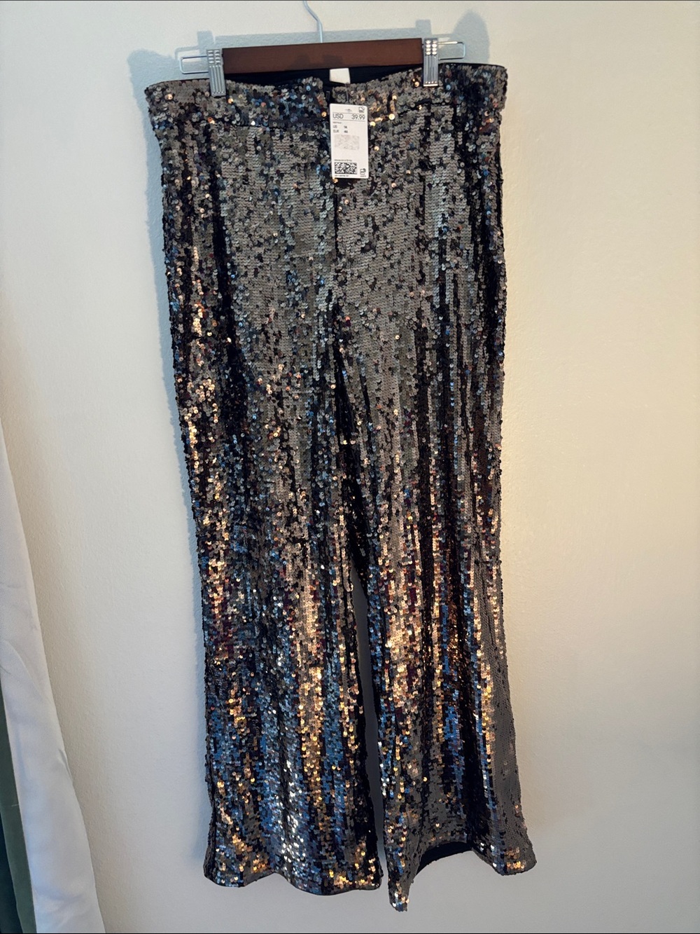 H&M New Sequin Gold Wide Leg High Waist Pants 14